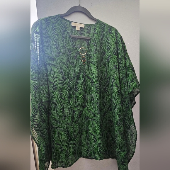Michael Kors Green and Black Leaf Pattern Swim Cover Up - Picture 1 of 5